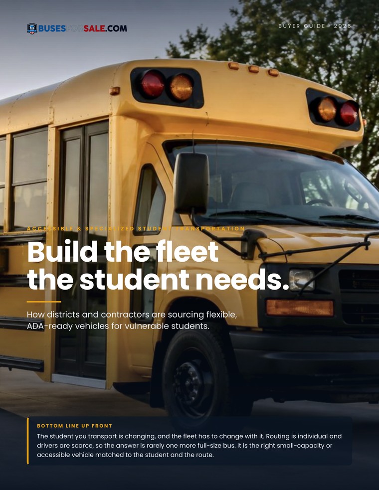 The Accessible & Specialized Student Transportation Guide cover — BusesForSale.com