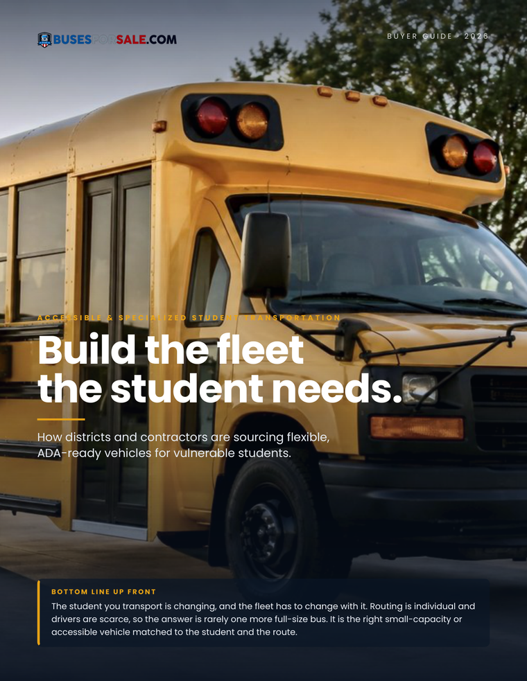 The Accessible & Specialized Student Transportation Guide cover — BusesForSale.com