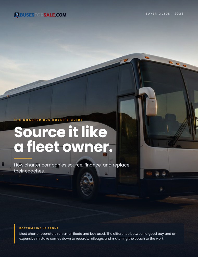 The Charter Bus Buyer's Guide cover — BusesForSale.com