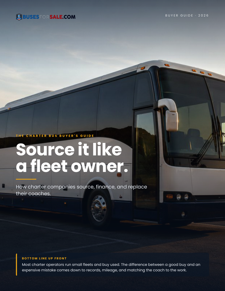 The Charter Bus Buyer's Guide cover — BusesForSale.com