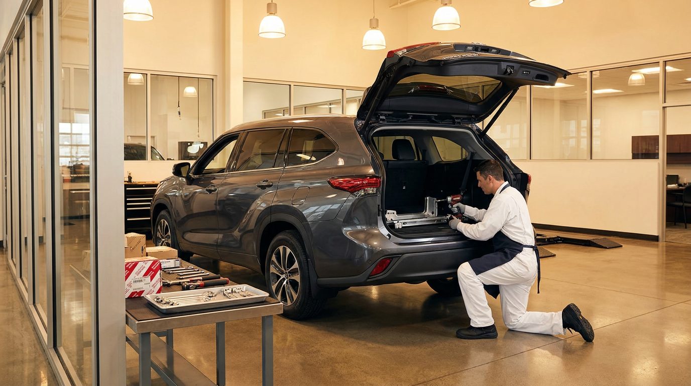 Toyota vehicles at a dealership service bay